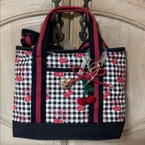 NEW Betsey Johnson Cherry Checkered Tote with Black and Red Straps